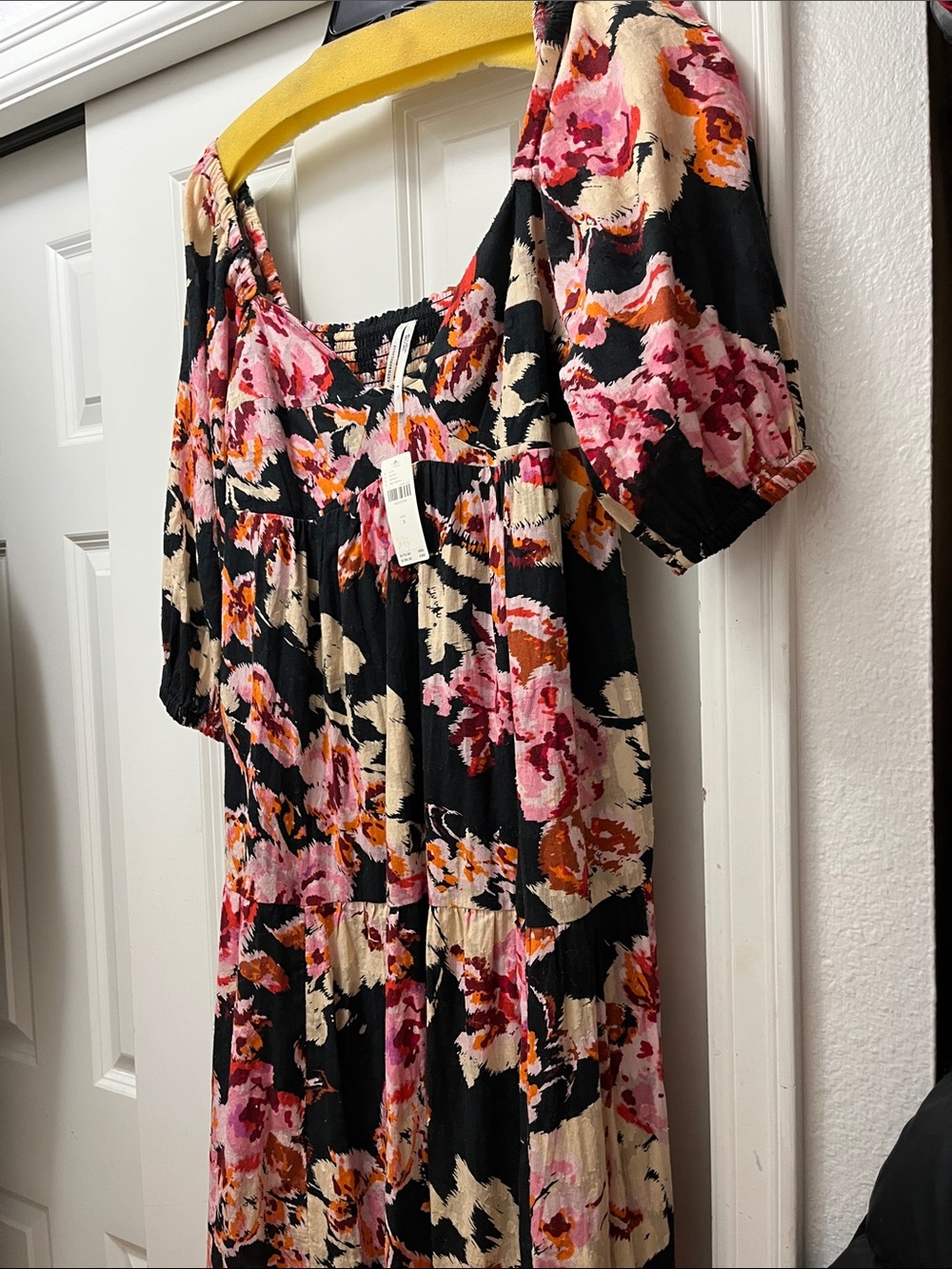 Anthropology Floral Square-Neck Maxi Dress - Black Pink Floral